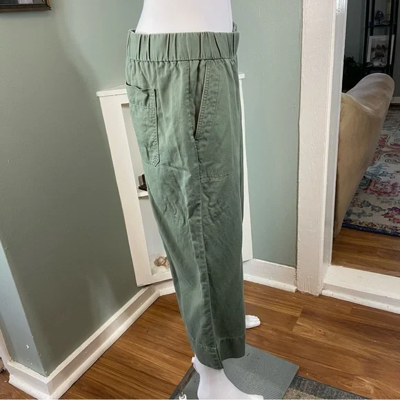 Talbots Pull On Wide Leg Crops Cotton Linen Sage Green Cropped Pants M Petite - Picture 10 of 14